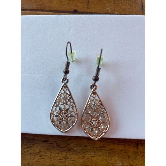Copper Dangle Earrings With Clear Stones - Picture 1 of 3